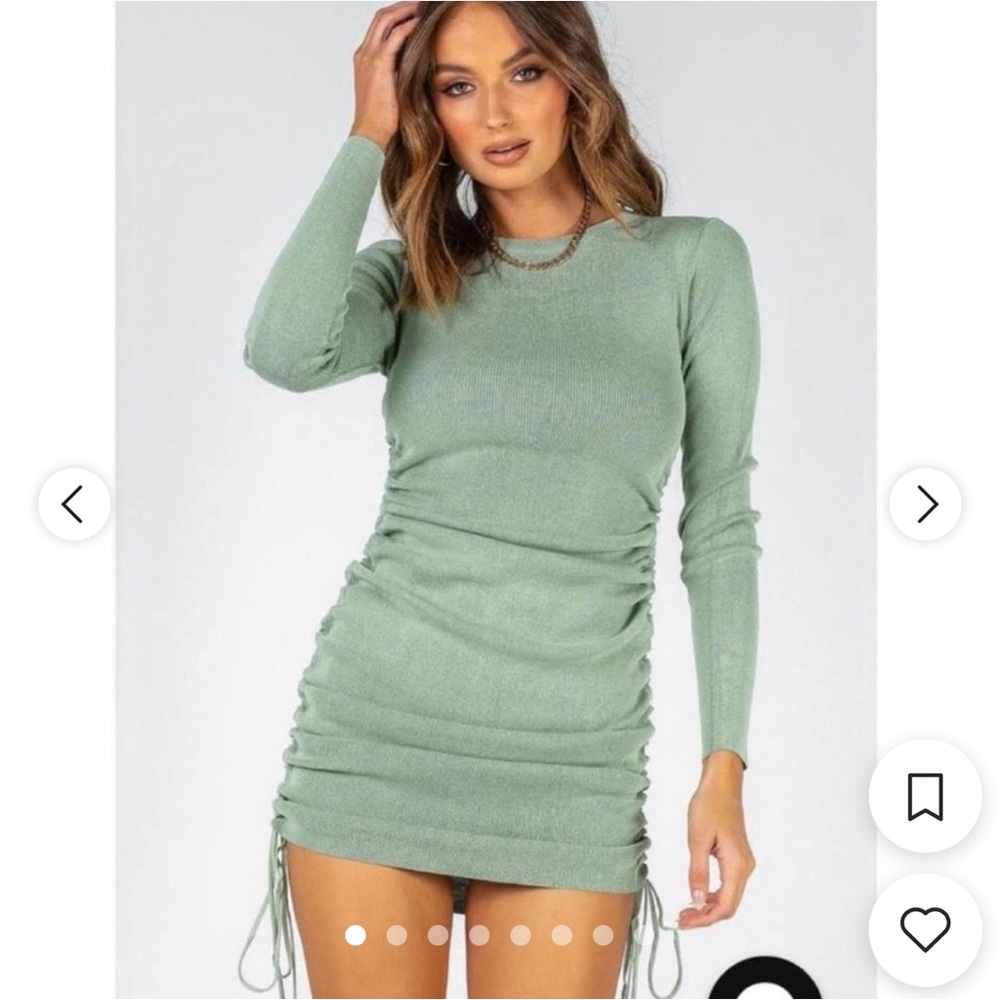 NWOT Lioness Sage Green Ruched Long Sleeve Sweater Dress